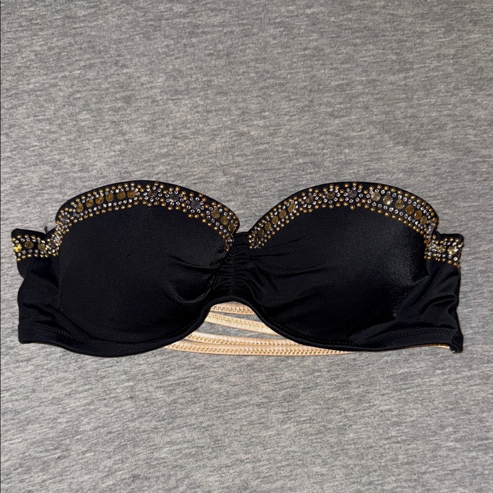 Black Strapless bikini top with Gold Accents